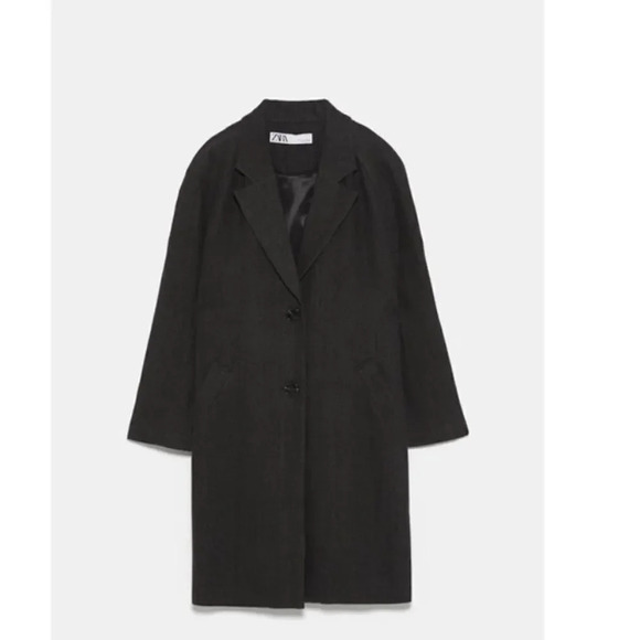 NEW Zara Linen blend Gray With Pockets Light Coat - Picture 2 of 7